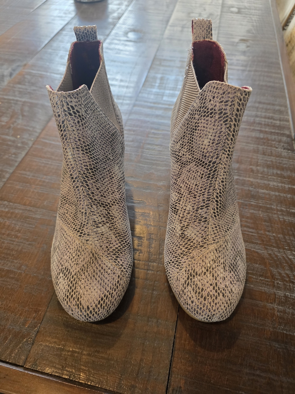 Toms Taupe Snake-Print Ankle Booties